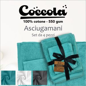 Asciugamano Bagno Set 4 pezzi – 100% Cotone 550 gsm - Linea Coccola