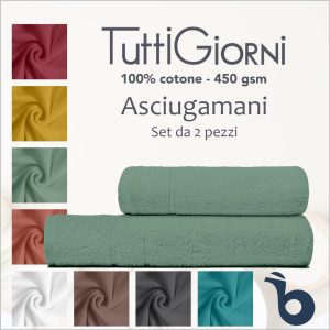 Asciugamani Bagno Set da 2 pezzi - 100% Cotone 450 gsm - Linea TuttiGiorni