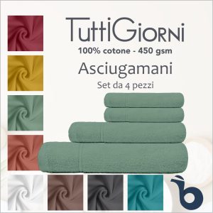 Asciugamani Bagno Set da 4 pezzi - 100% Cotone 450 gsm - Linea TuttiGiorni