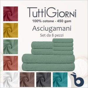 Asciugamani Bagno Set da 8 pezzi - 100% Cotone 450 gsm - Linea TuttiGiorni