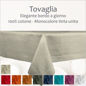 Tovaglia 100% cotone Ecosostenibile in cotone riciclato - elegante bordo a giorno - Monocolore tinta unita