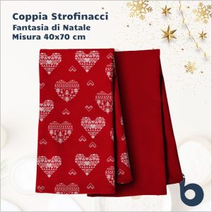 Set 2 Strofinacci per cucina a tema natalizio – 100% Cotone – Diverse fantasie e colori - Natale - CUORI