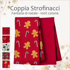 Set 2 Strofinacci per cucina a tema natalizio – 100% Cotone – Diverse fantasie e colori