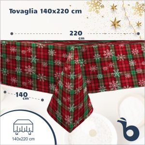Tovaglia natalizia – 100% Cotone – Diverse fantasie e colori - Tovaglia 140 x 220, Natale - TARTAN NEVE